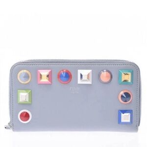 FENDI Vitello Liberty Multicolor Studded Zip Around Wallet